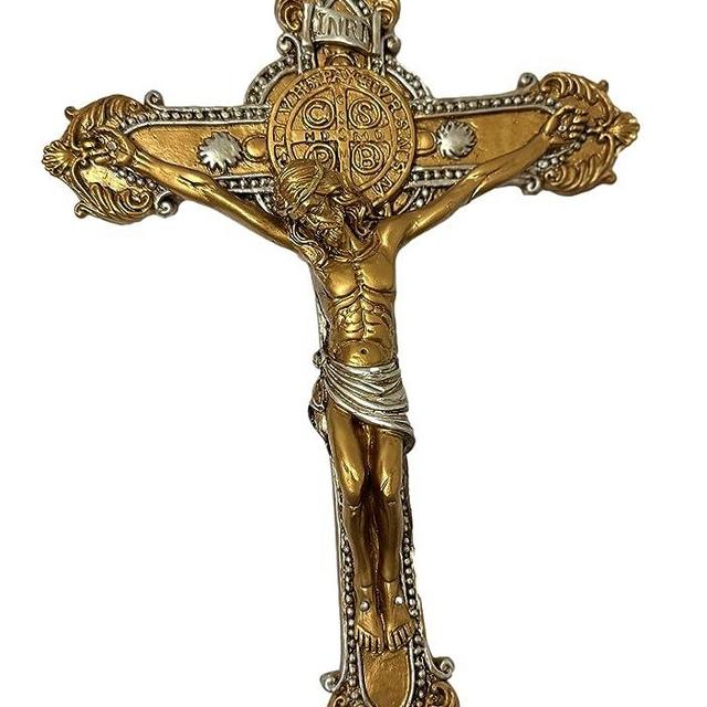 FOUR BEANS Crucifix Wall Cross, Jesus on Cross, Religious Home Decor, Cathlic Gift, Gold, 10 Inch