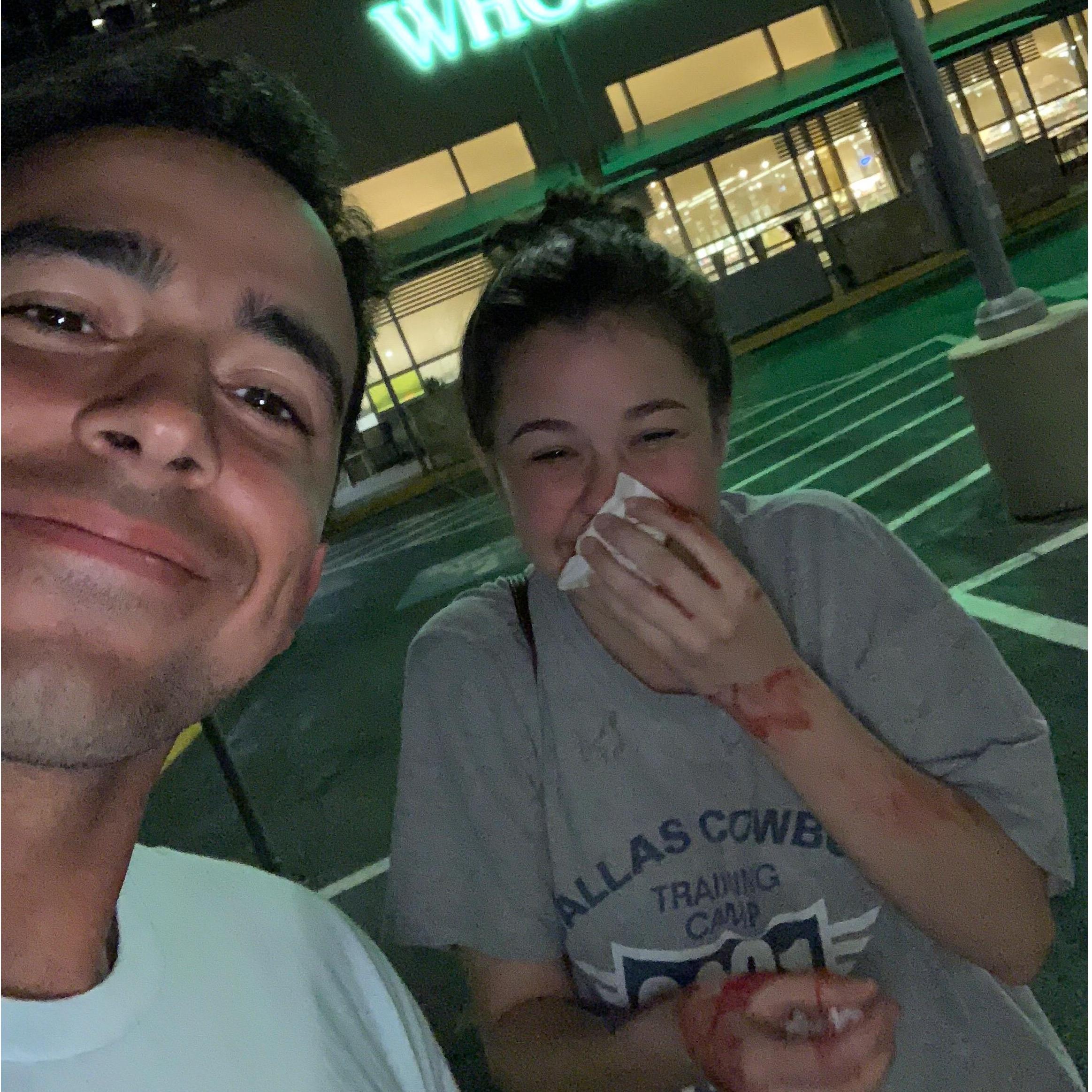 One of many, many nosebleeds that happened while we were on a date