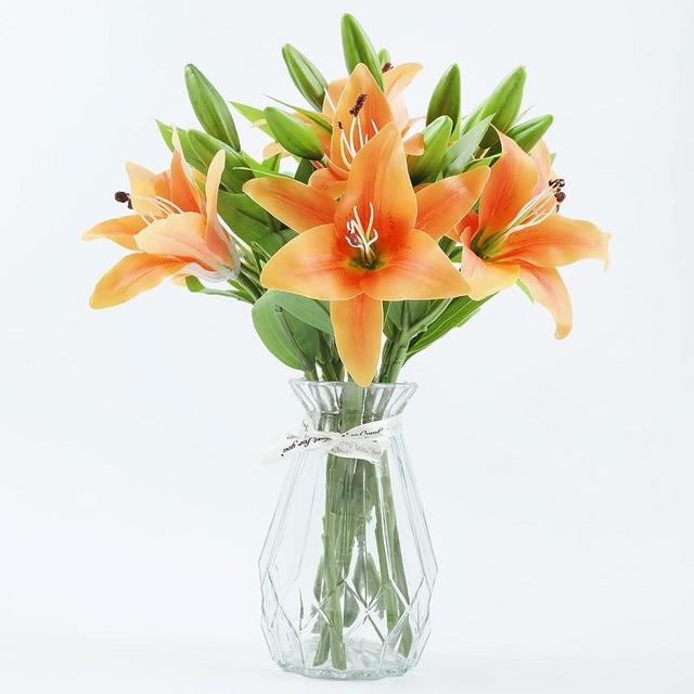 Hananona 8 Pcs Artificial Tiger Lily Real Touch Fake Easter Lily Flowers for Wedding Home Party Easter Decoration Plastic Lily Faux Flowers (Orange, 8)