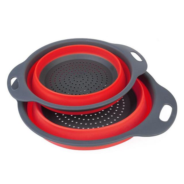 2pcs Kitchen Collapsible Silicone Colander/Strainer,Yihome 2 Sizes 9.7 and 11.5 inch (Red)