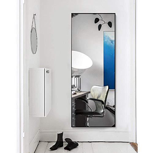 TinyTimes 65"×22" Full Length Mirror, Floor Mirror with Stand, Full Body Tall Mirror, Leaning, Free Standing or Wall-Mounted, Brushed Thin Frame, for Bedroom, Living Room, Dressing Room Deco - Black