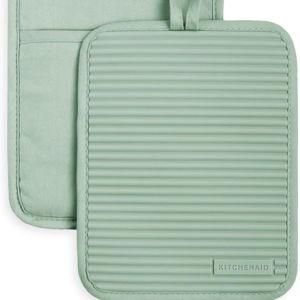 KitchenAid Ribbed Soft Silicone Pot Holder 2-Pack Set, Pistachio Green, 7"x9"
