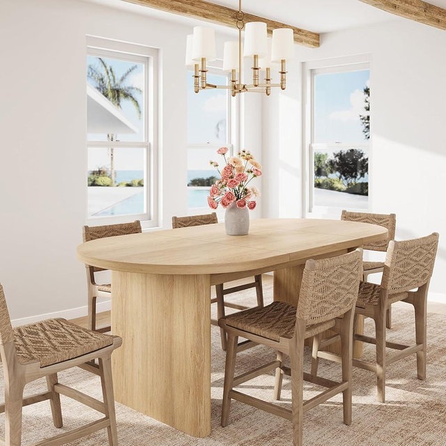 GarveeHome Oval Dining Table for 6-8 People, Long Large Kitchen Table with Thick Sturdy Wooden Base, Farmhouse Dining Room Table for for Kitchen, Living Room, Office (63" Long,Natural)