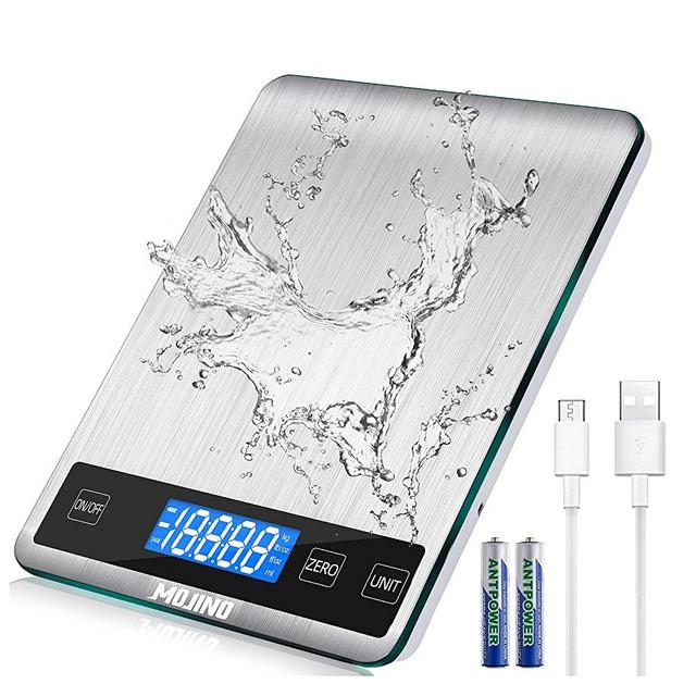 Food Scale, MOJINO 33lb Digital Kitchen Scale, 5 Units, 1g/0.1oz/1ml Precise Graduation, Stainless Steel Coffee Baking Scale with Backlit LCD Display