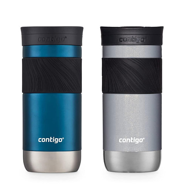 Contigo SnapSeal Insulated Stainless Steel Travel Mug with Grip 2-Pack, 16 oz., Blueberry Transparent Satin & Gold Morel