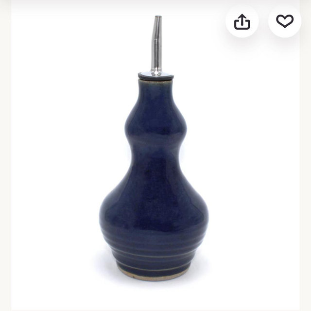 Solid blue Handmade Stoneware Oil Bottle, Kitchen Soap Dispenser, Nichols Pottery - Solid Blue