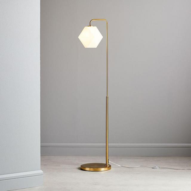 Sculptural Glass Floor, 11.5" Faceted, Milk Shade, Brass Canopy