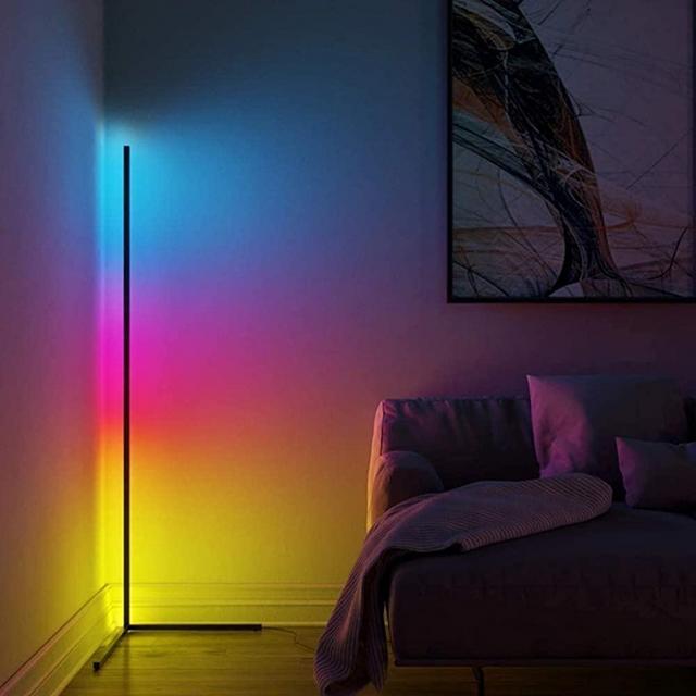 LHLYCLX LED RGB Corner Lamp, Dimmable Color Changing Standing Lamps with Remote Control, Modern Minimal Mood Floor Lamp for Living Room, Bedroom (Black)