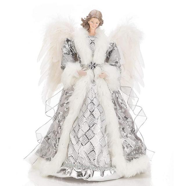 ARCCI Christmas Angel Tree Topper, 16 Inch White & Silver Angel Treetop Home Holiday Decoration Ornament