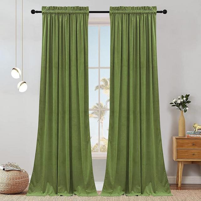 SMILETIME Green 84in Long Velvet Curtains with Rod Pocket Thermal Insulated Soft Privacy Room Darkening Velvet Drapes for Bedroom and Living Room, Set of 2 Panels, 52 x 84 Inches Long