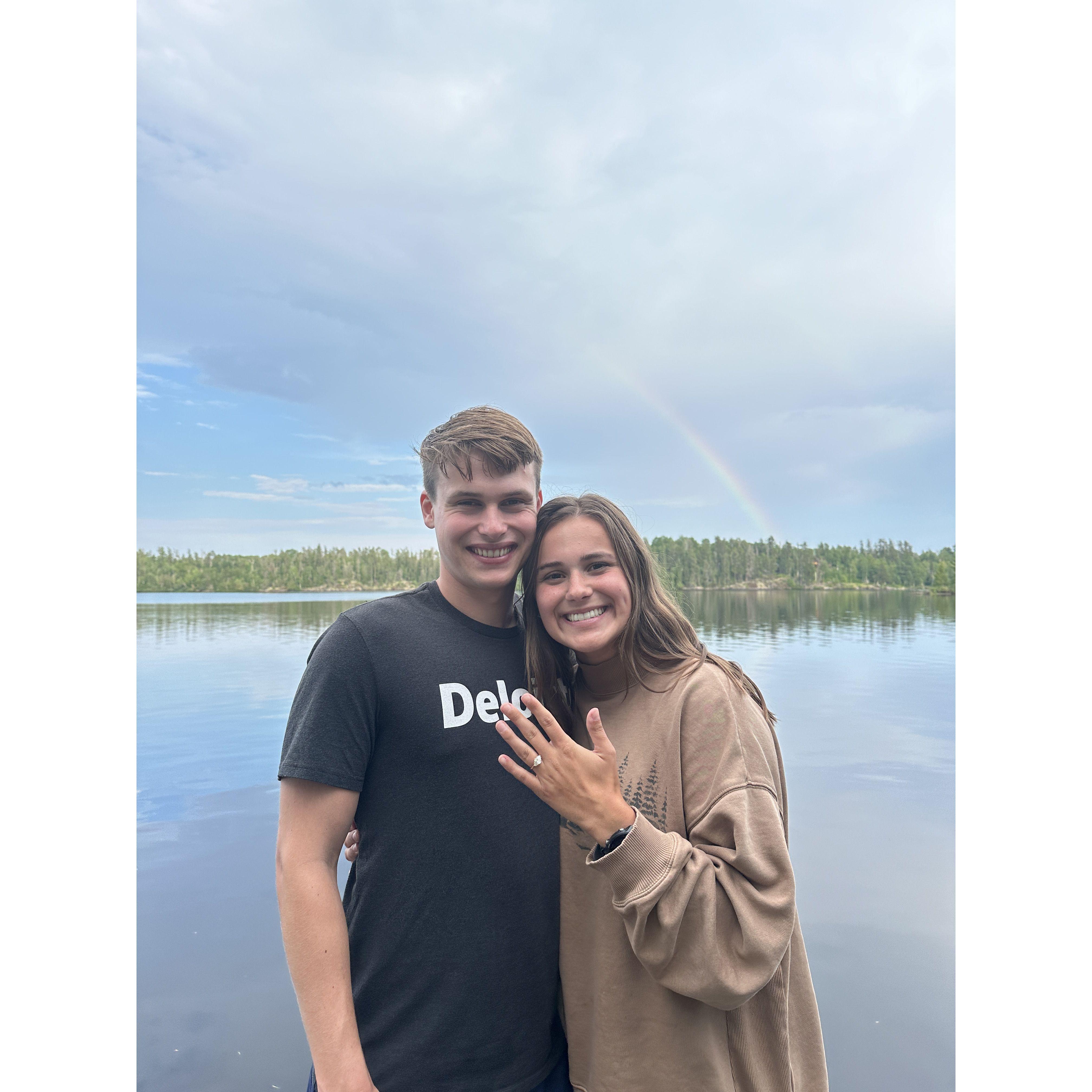 Freshly engaged under a rainbow!