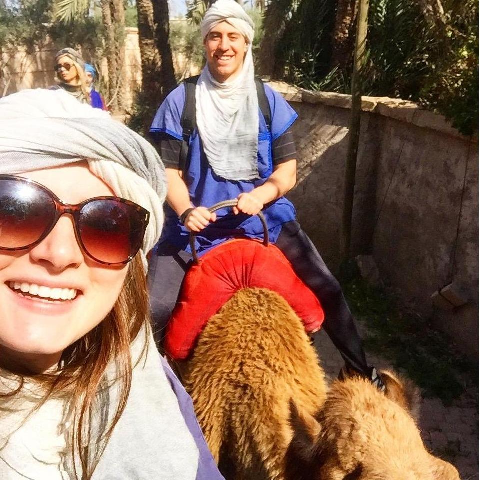 Riding camels in Marrakesh, Morocco