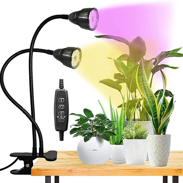 LED Grow Light for Indoor Plant, Gooseneck Dual Head Clip-on Plant Lights for Seedlings Succulents,Timer Function with 3 Modes & 10-Level Brightness