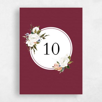 Burgundy, Red Wedding Table Number - Octavia