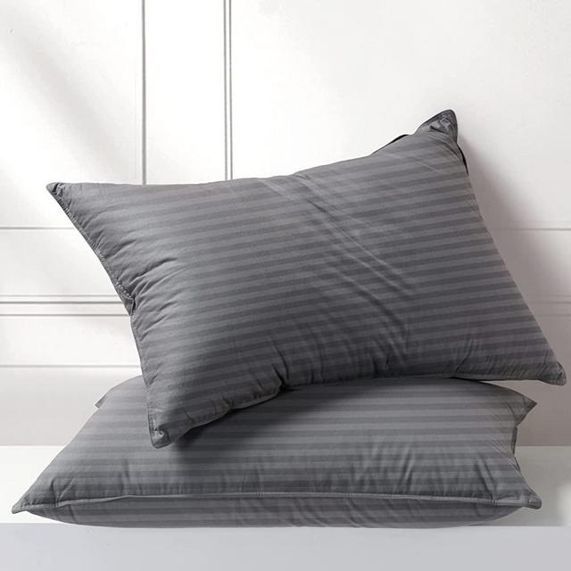 Acrafsman Goose Down Alternative Pillows,Plush Gel Bed Pillows for Sleeping,Hotel Collection,100% Breathable Polyester,2-Pack Pillows,Queen Pillows(20x28inches,Grey Stripe) Set of 2