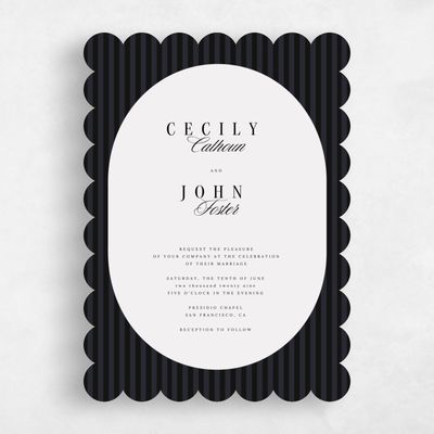 Black Scalloped Wedding Invitation - Madison Portrait