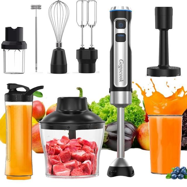 Immersion Blender Handheld 8 in 1 Hand Blender, Electric Blender Max 1000W Immersion Blender with 21 Speed & Turbo Mode, 21 Speed & Turbo Mode, Beaker Chopper Milk Frother Whisker Frother Grinder
