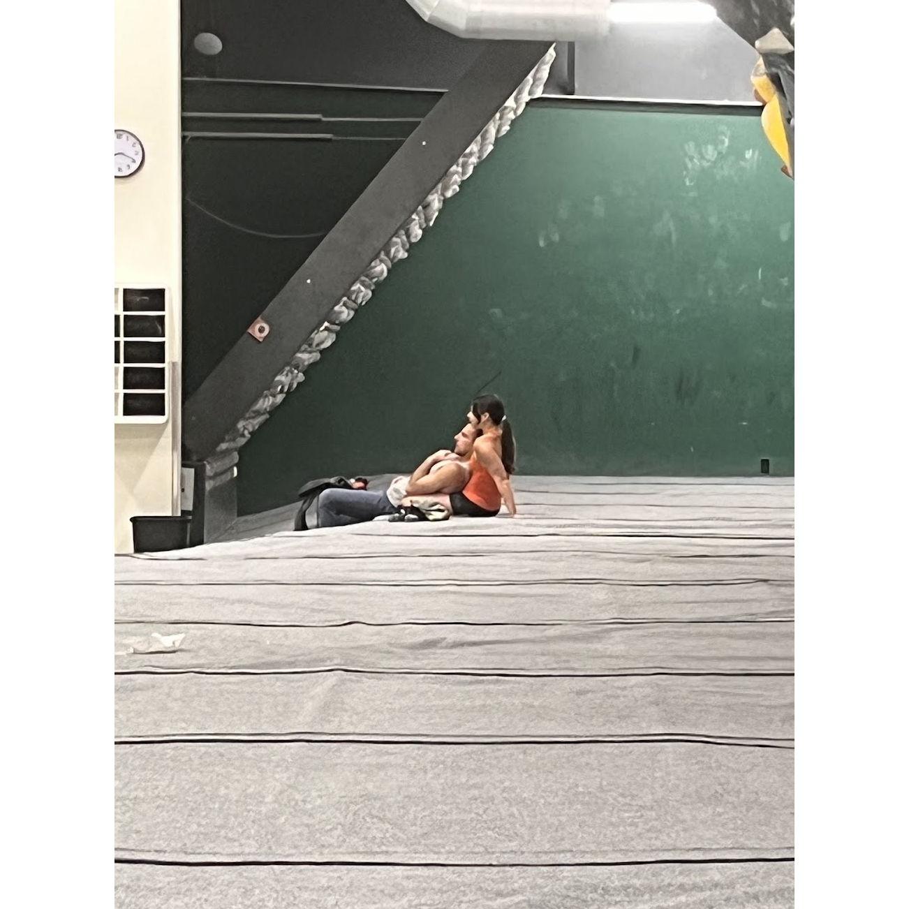 Our first photo together at the climbing gym one month into dating