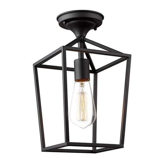 Emliviar Semi-Flush Mount Ceiling Light, 1-Light 13 inch Height Ceiling Light Fixture in Black Finish, 20065B1-F1 BK
