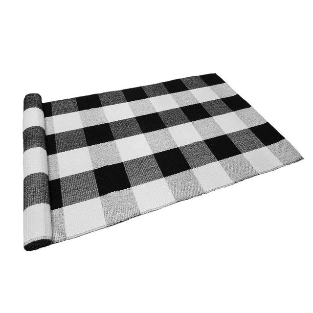 LEVINIS Outdoor Doormat 3×2- Durable and Machine Washable Black and White Outdoor Mat Cotton Farmhouse Porch Rugs Hand-Woven Buffalo Plaid Door Mats for Front Porch Decor