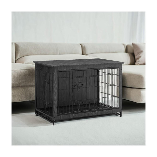 Modern Dog Crate Furniture , End Table, for Small Dogs up to 70 lb - Stylish Kennel with Removable Tray, Double Doors