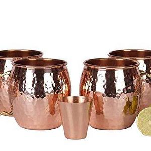 A29 LLC - Moscow Mule Copper Mugs - Set of 4-100% HANDCRAFTED Food Safe Pure Solid Copper Mugs - 16 oz Gift Set with BONUS: Highest Quality 4 Cocktail Copper Straws and 1 Shot Glass with Recipe Booklet!