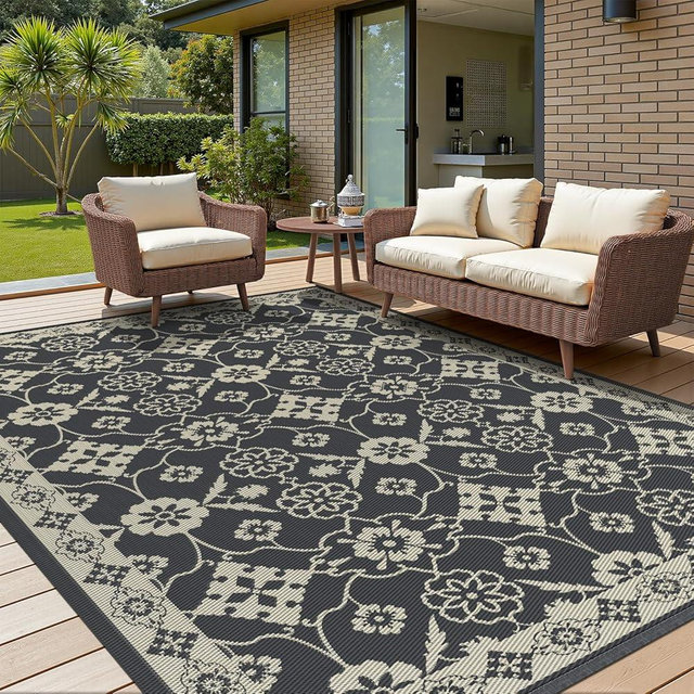 COCOER Floral Outdoor Rug 6x9 Reversible-Waterproof Patio Rug-Quick Dry Outdoor Carpet-Outdoor Area Rugs Indoor Outdoor Rugs-Outside Rug Patio Decor for Porch Deck Balcony Backyard