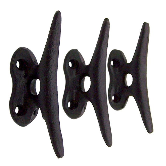 Wowser Nautical Black Cast Iron Boat Cleat Wall Hooks, 3.5 Inches, Set of 3