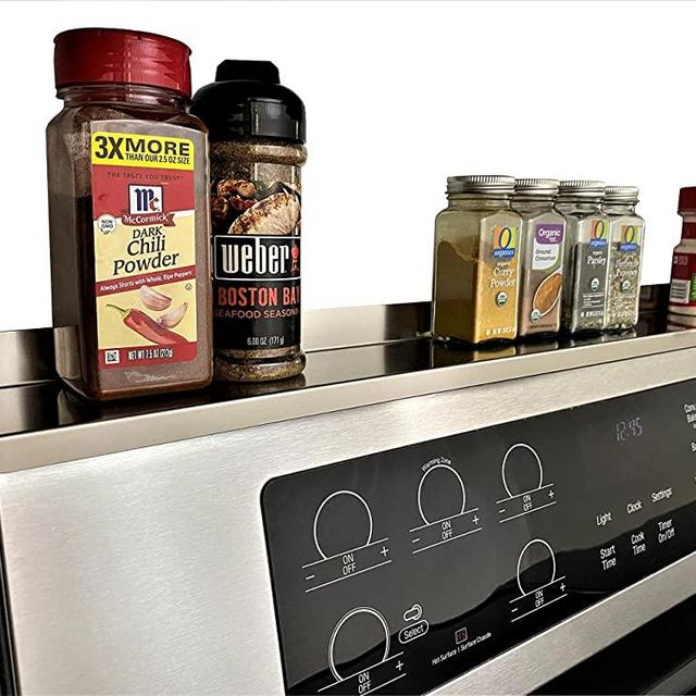 Stove Top Shelf & Spice Rack - Kitchen Shelf - Food Grade Stainless Steel - Easy Install - no Tools Required - Better than a pantry shelf organizer