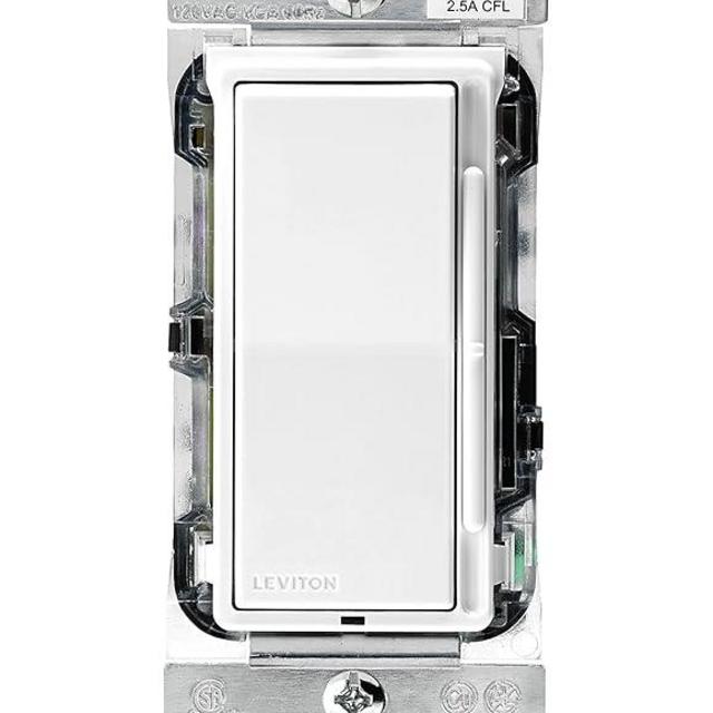 Leviton Decora Slide Dimmer Switch for Dimmable LED, Halogen and Incandescent Bulbs, DSL06-1LZ, White with Ivory and Light Almond Faceplates