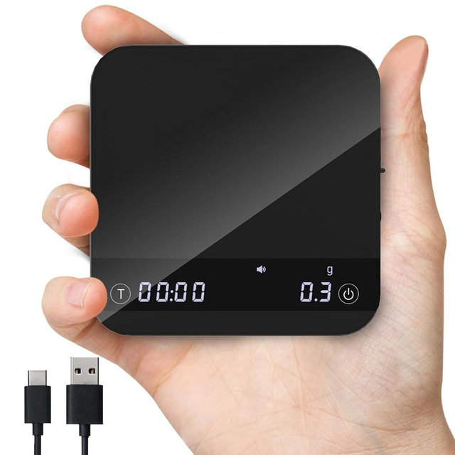Mini Coffee Scale with Auto Timing, Rechargeable Espresso Scale with Timer, 2kg/0.1g High Precision Scale for Espresso and Pour-Over Coffee with Brewing Assist Modes