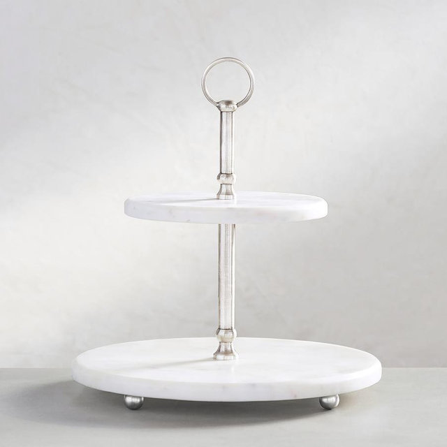 White Marble Pewter Tiered Stand