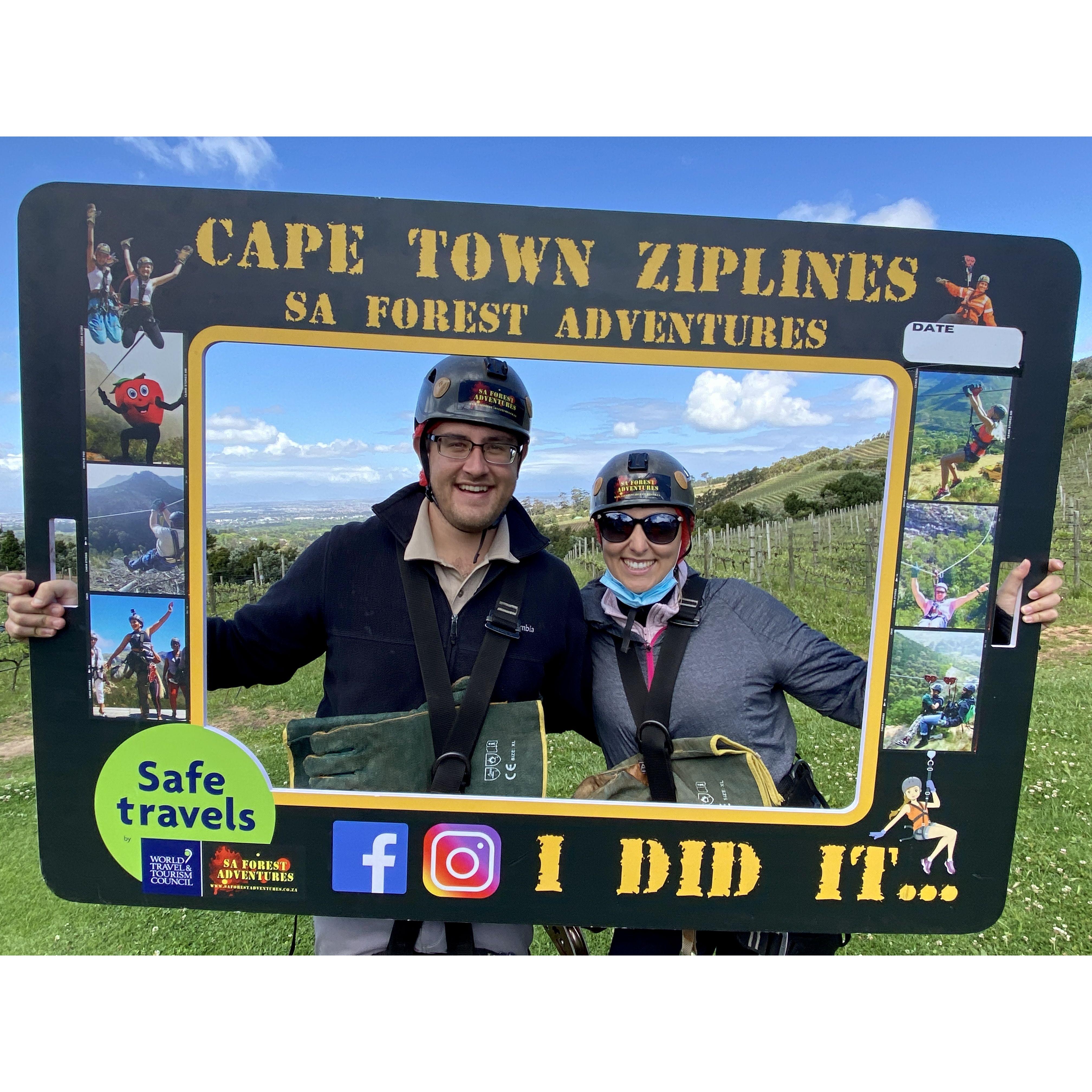 Fred and Jordan zip lined above some of the most beautiful Cape Town wineries!