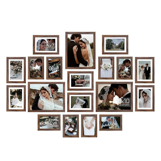 upsimples 19 Pack Picture Frames Collage Wall Decor for Mounting or Tabletop Display, Photo Gallery Frame Set for Family, Multi Sizes Including 8x10, 5x7, 4x6, Brown