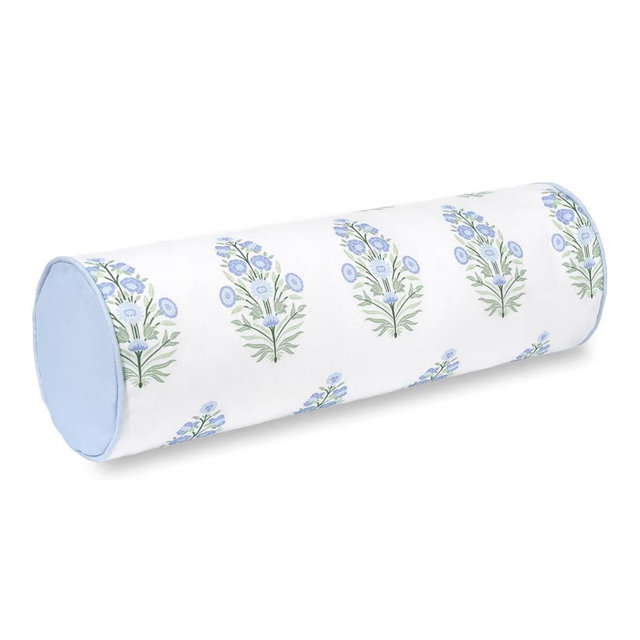 Coastal Grandmillennial Pillow Cover, 6"x20", Baby Blue Print Flower