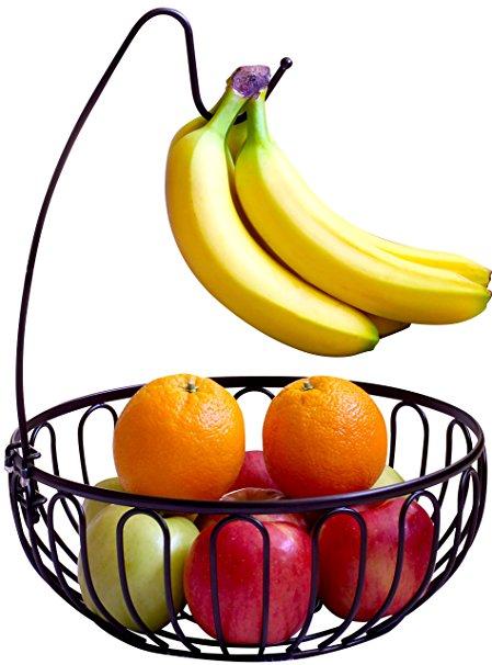 DecoBros Wire Fruit Tree Bowl with Banana Hanger, Bronze