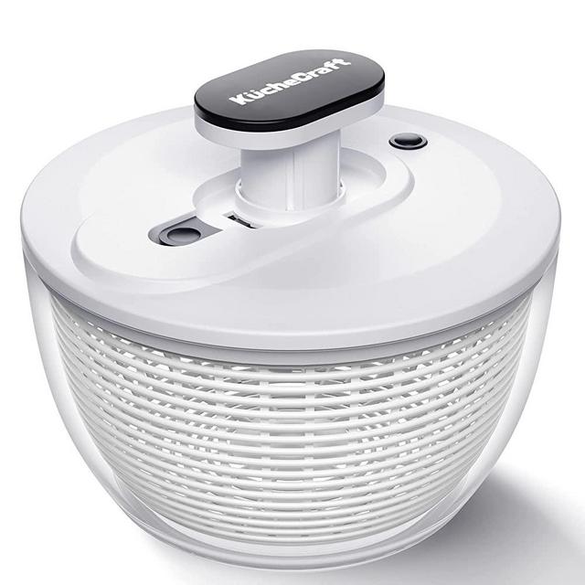 KucheCraft Salad Spinner Large 6.3 Qt, Manual Lettuce Spinner for Vegetable Prepping, One-Handed Pump Fruit Spinner Dryer with Bowl and Colander, Dishwasher Safe Veggie Fruit Washer Spinner-Black