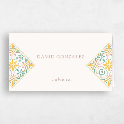 Dusty Terra Cotta, Blue Wedding Place Card - Oluveri