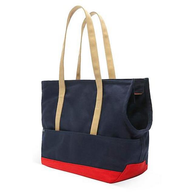 LOVETHYBEAST Medium Canvas Pet Tote, Navy/Red