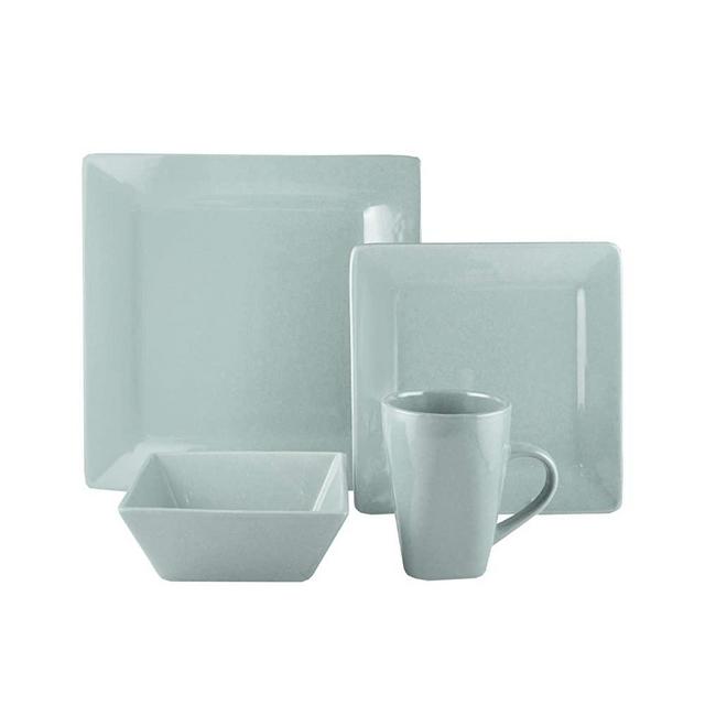 American Atelier Casual Dinnerware Set – 16-Piece Stoneware Party Collection w/ 4 Dinner Salad Plates, 4 Bowls & 4 Mugs – Gift Idea for Any Occasion, Square, Gray