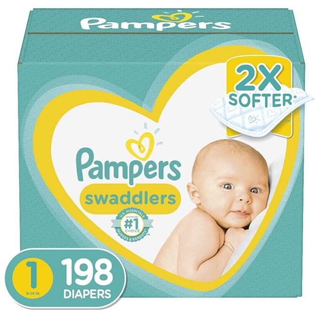 Diapers Newborn/Size 1 (8-14 lb), 198 Count - Pampers Swaddlers Disposable Baby Diapers, ONE MONTH SUPPLY