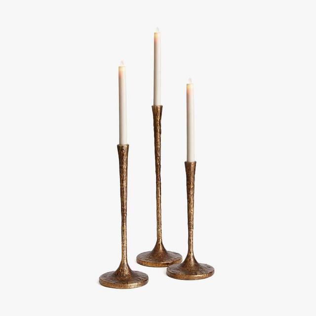 Modena Taper Candleholders, Antique Brass, Set Of 3