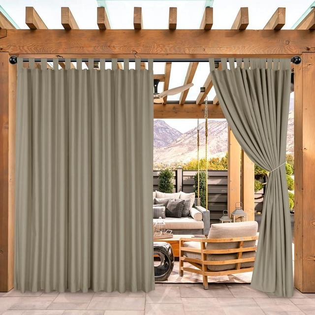 BONZER Waterproof Outdoor Curtains for Patio, Wide Tab Top Outdoor Privacy Curtains for Porch, Pergola, Gazebo, Pavilion, 1 Panel, 100x108 Inch, Taupe
