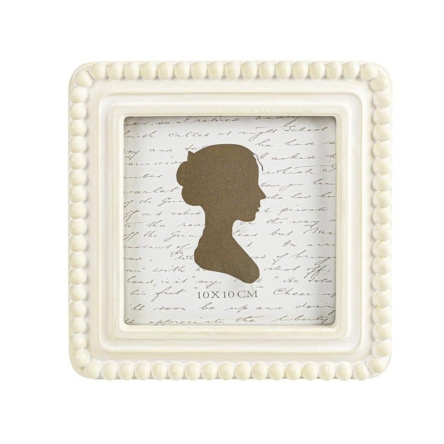 Sunlit Boho Vintage Picture Frame 4x4 Inch with Beaded Border, Luxury Antique Square Photo Frames with Glass Front, Photo Display, Tabletop Wall Hanging, Gift Idea, Distressed White