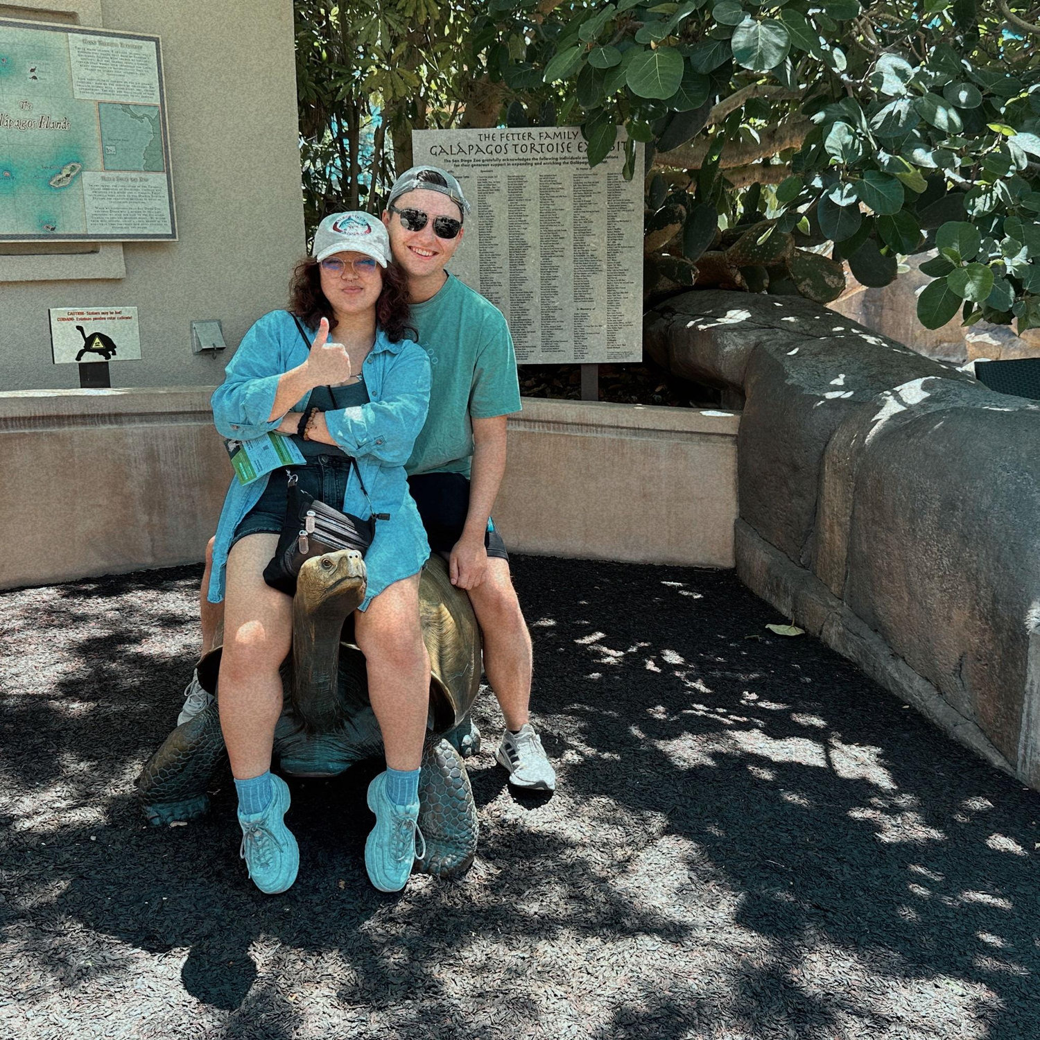 First photo on top of a turtle statue