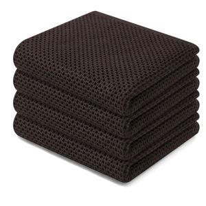 Homaxy 100% Cotton Waffle Weave Kitchen Dish Towels, Ultra Soft Absorbent Quick Drying Cleaning Towel, 13 x 28 Inches, 4-Pack, Dark Brown