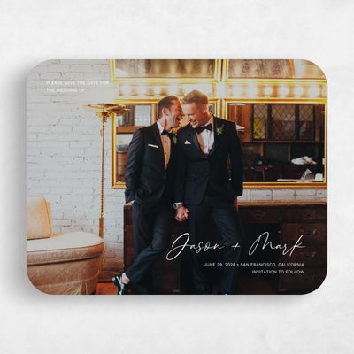 White Rounded Wedding Save the Date - Nahomi Landscape