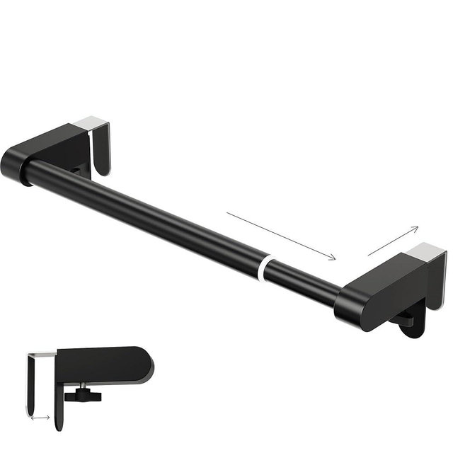 VEHHE Kitchen Towel Holder, Hand Screwed Telescopic Kitchen Towel Rack No Tools Required, Adjustable Length and Width Over The Cabinet Door Towel Rack with EVA Foam Pad (Black)