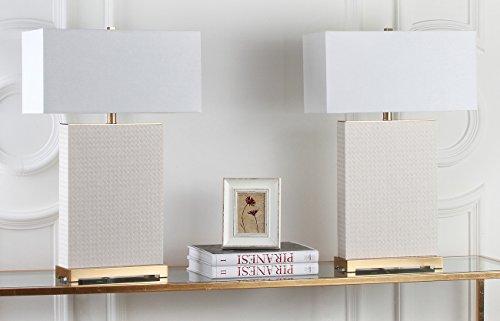 Safavieh Lighting Collection Joyce Cream and Gold Faux Woven Leather 27.75-inch Table Lamp (Set of 2)