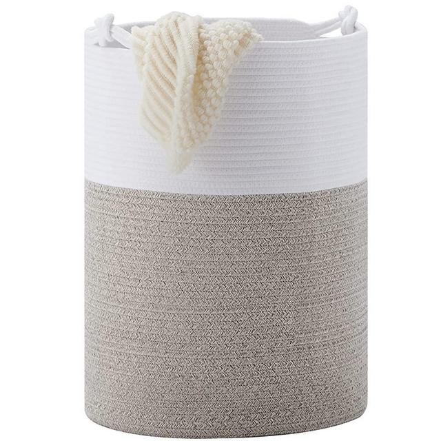 YOUDENOVA Cotton Rope Laundry Hamper, 72L Woven Collapsible Laundry Basket - Toy & Clothes Storage Basket for Blankets, Laundry Room Organizing, Bedroom Storage, Clothes Hamper Brown